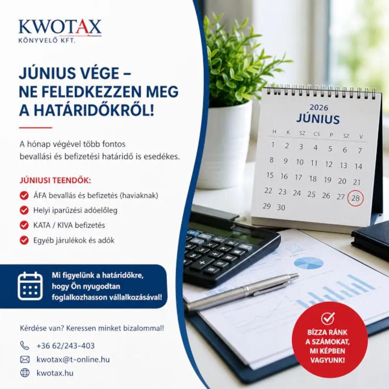 Adózási és könyvelési félévzárás vállalkozásoknak 2026 júniusában