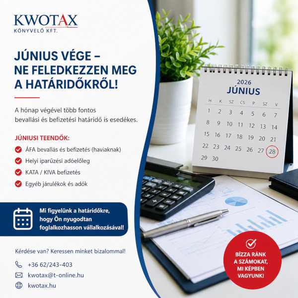 Adózási és könyvelési félévzárás vállalkozásoknak 2026 júniusában